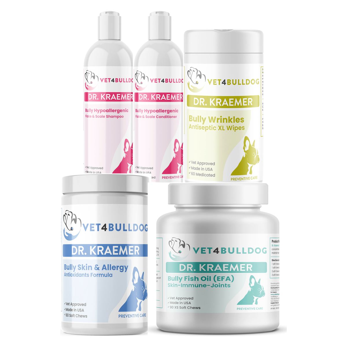Bully Skin & Wrinkles Derma Care ULTIMATE Bundle with current labels and proportional product sizes