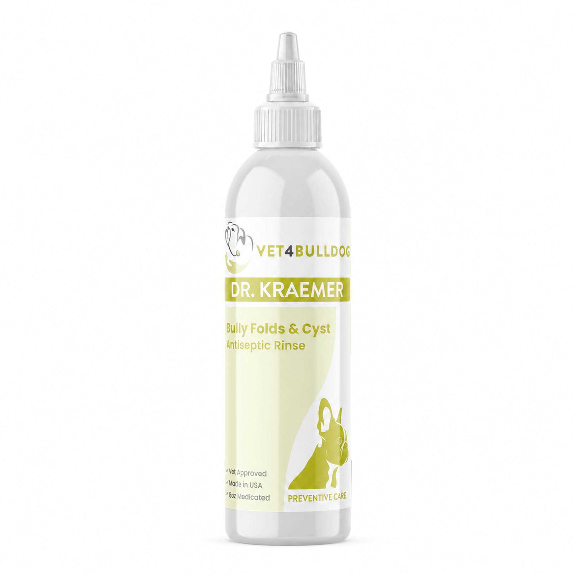 Bully Folds & Cyst Antiseptic Rinse with white pointed dispensing tip, 8 oz.