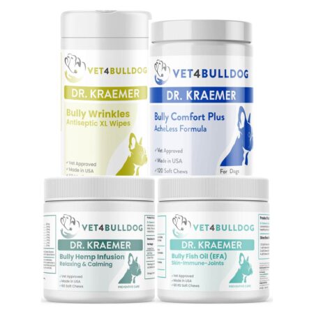 Dr. Kraemer’s Bully Tail Pocket Essential Care Bundle, current Vet4Bulldog products in a closeup bundle packshot