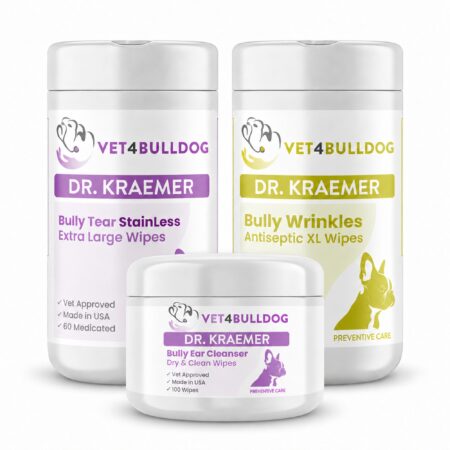 Bully Wipe Trifecta Bundle with two XL wipe jars and proportionally sized ear cleanser wipes