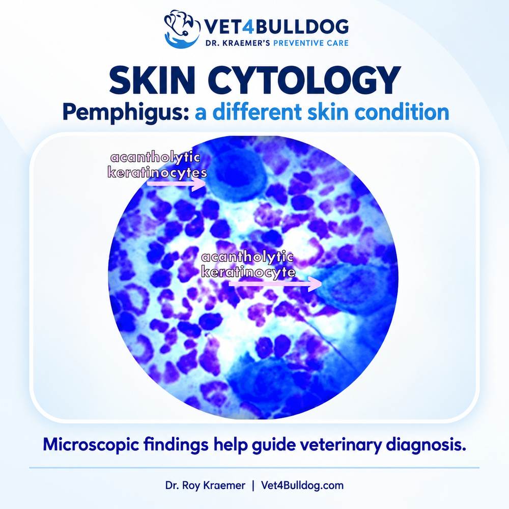 Dr. Kraemer’s pemphigus skin cytology image showing acantholytic keratinocytes