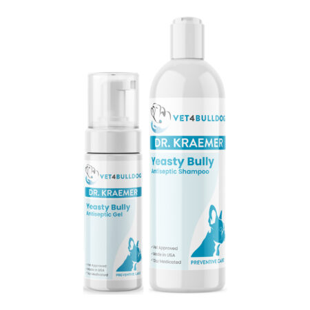 Yeasty Bully Skincare Antiseptic Basic Bundle with Yeasty Bully Antiseptic No-Rinse Medicated Gel, Yeasty Bully Antiseptic Shampoo on a white background.